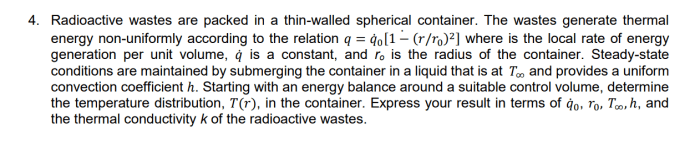 Radioactive wastes are packed in a thin-walled spherical container