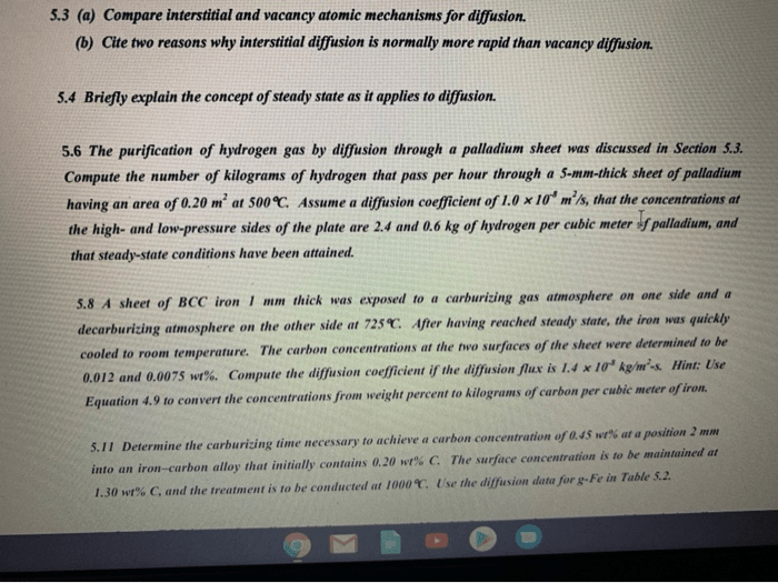 Compare interstitial and vacancy atomic mechanisms for diffusion